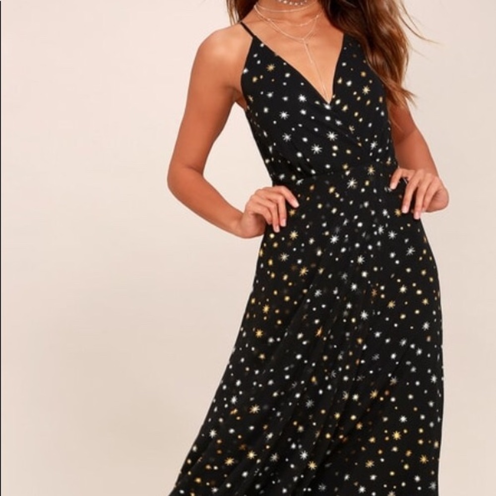 Galactic Goddess Black Star Print Sleeveless Maxi